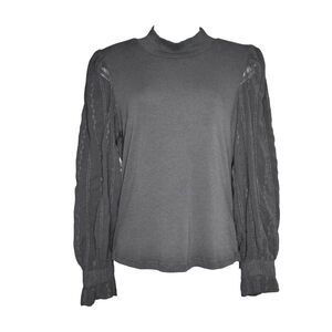 Heartloom Blouse M Ribbed Knit High Neck Sheer Sleeves Cozy Witchy Chic